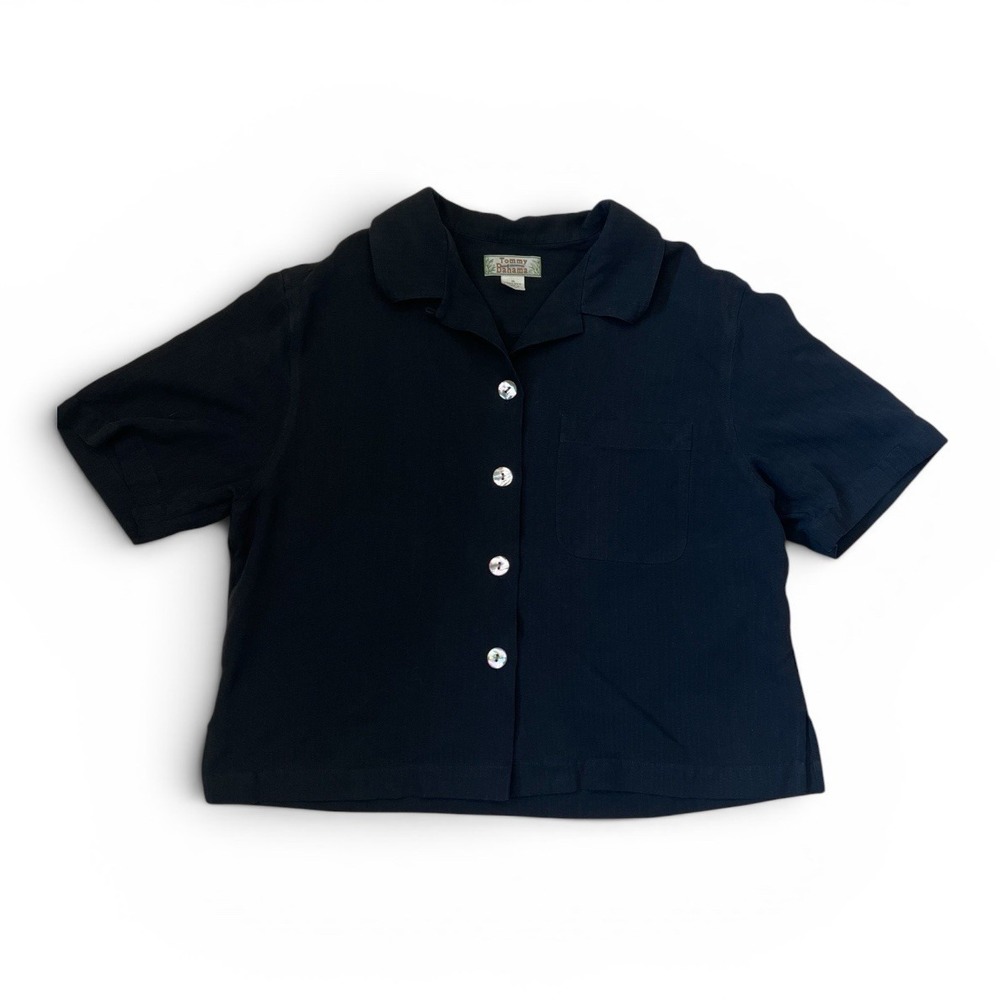 Tommy Bahama 100% Silk Black Button Front Camp Shirt Women's Medium